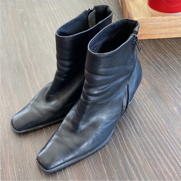 Leather Square Toe Booties Boots y2k Size 6.5 - Picture 4 of 11